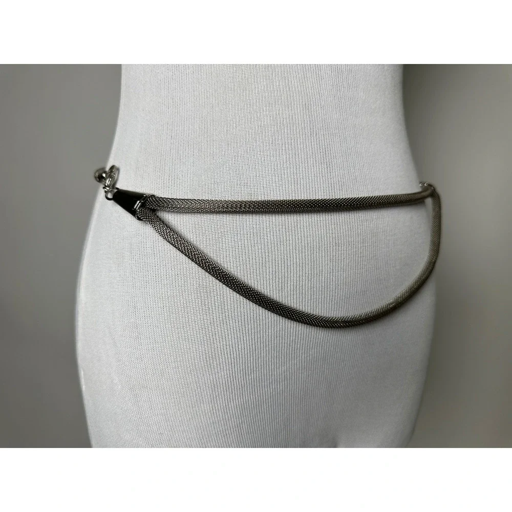 Vintage 80s Gunmetal Mesh Belt Necklace Double Strand Metallic Gray 1980s